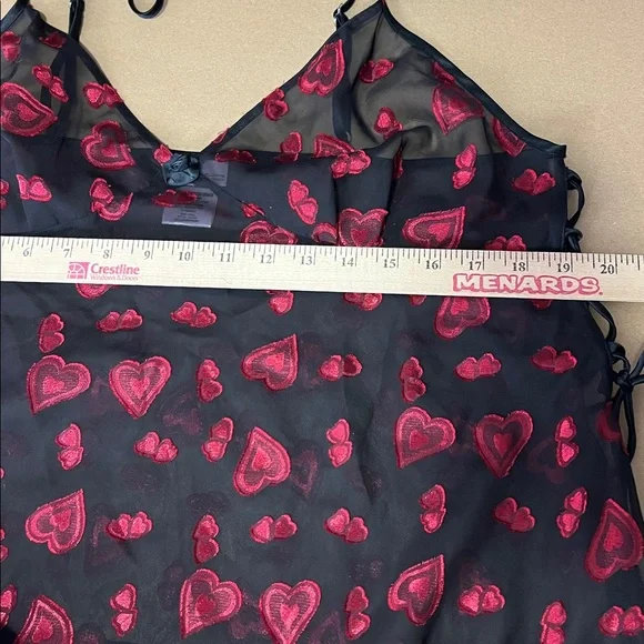 Secret Treasures sheer black with red hearts flowy lingerie top lace up side 1X - Picture 9 of 11